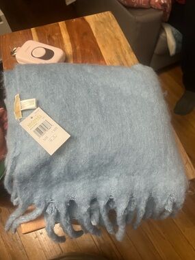 Michael Kors Pale Blue Fuzzy Fringe Scarf